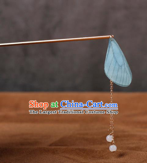 Chinese Ancient Hanfu Hair Accessories Traditional Swordswoman Blue Butterfly Wing Hairpins for Women