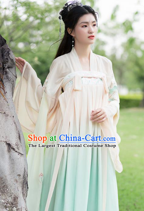 Chinese Tang Dynasty Peri Costumes Ancient Princess Embroidered Green Hanfu Dress for Women