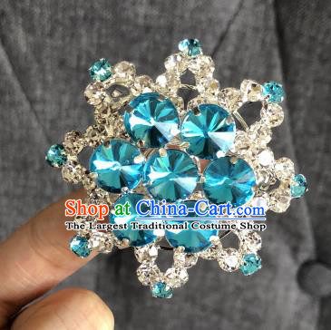 Chinese Traditional Peking Opera Diva Blue Crystal Eight Pointed Star Brooch Jewelry Accessories Ancient Princess Breastpin for Women