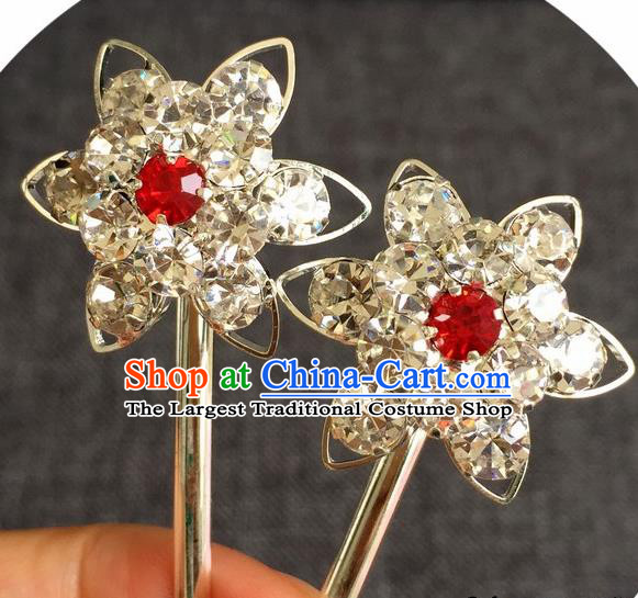 Chinese Traditional Peking Opera Diva Hair Accessories Ancient Red Crystal Flower Hairpins for Women