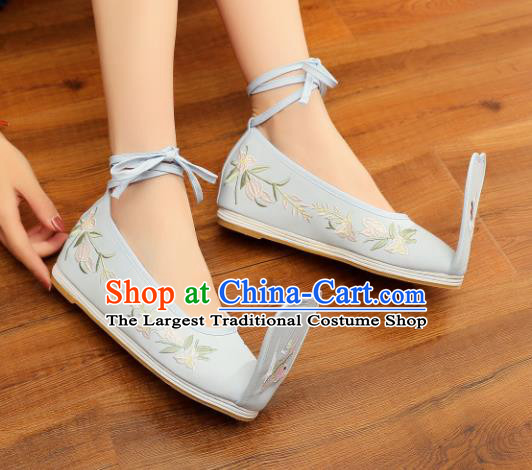 Chinese Ancient Traditional Embroidered Shoes Hanfu Green Cloth Shoes for Women