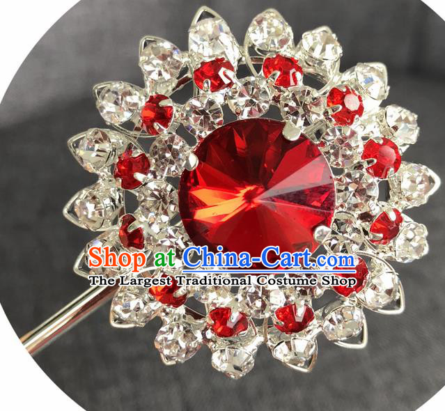 Chinese Ancient Princess Hairpins Traditional Peking Opera Diva Red Crystal Hair Accessories for Women