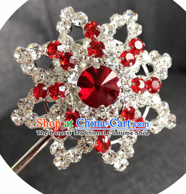 Chinese Ancient Princess Hairpins Traditional Peking Opera Diva Red Crystal Hair Accessories for Women