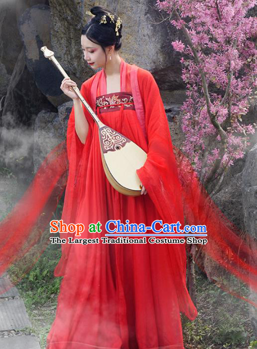 Chinese Traditional Tang Dynasty Imperial Consort Wedding Costumes Ancient Peri Goddess Embroidered Hanfu Dress for Rich