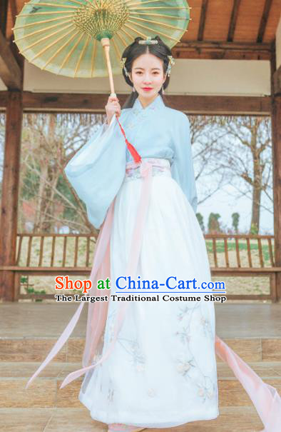 Chinese Traditional Jin Dynasty Nobility Lady Costumes Ancient Peri Goddess Embroidered Hanfu Dress for Rich