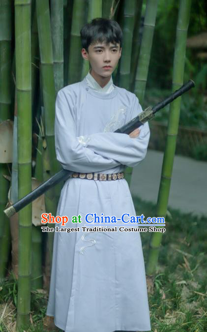 Chinese Tang Dynasty Swordsman Costume Ancient Imperial Bodyguard Round Collar Robe for Men
