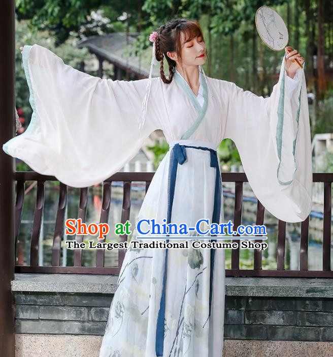 Ancient Chinese Jin Dynasty Historical Costumes Nobility Lady Embroidered Hanfu Dress for Women