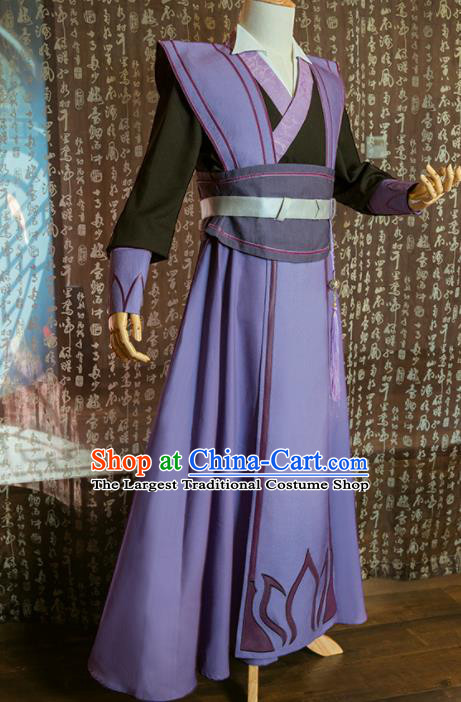 Chinese Traditional Cosplay Nobility Childe Costumes Ancient Swordsman Purple Clothing for Men