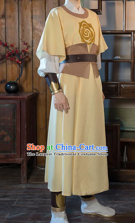 Chinese Traditional Cosplay Nobility Childe Costumes Ancient Swordsman Yellow Robe for Men