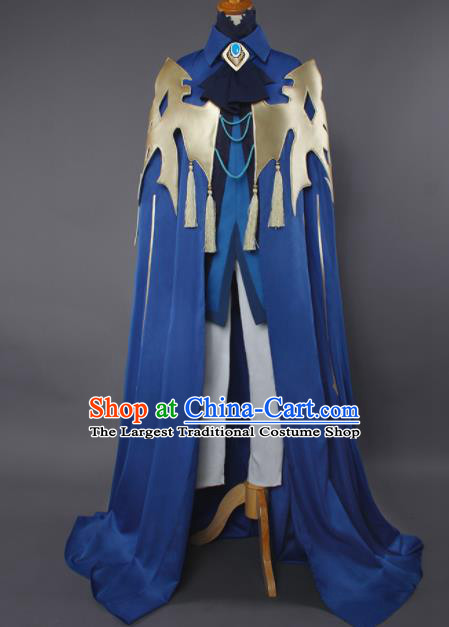 Chinese Traditional Cosplay Swordsman Blue Cloak Ancient Knight Costumes for Men