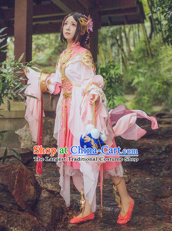 Chinese Traditional Cosplay Swordsman Pink Costumes Ancient Female Knight Dress for Women