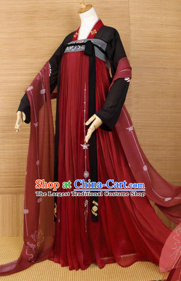 Top Grade Chinese Cosplay Princess Costumes Ancient Tang Dynasty Palace Lady Red Dress for Women