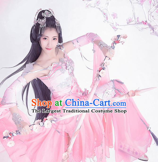 Top Grade Chinese Cosplay Costumes Ancient Swordswoman Pink Dress for Women