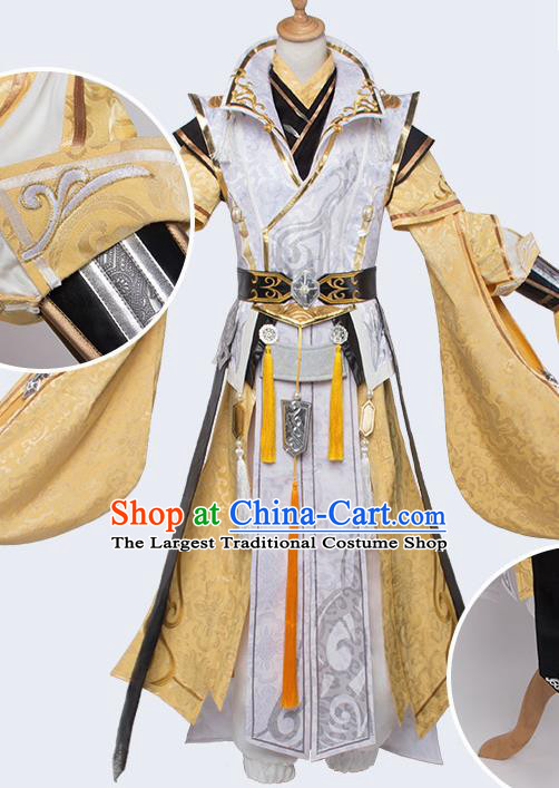 Chinese Traditional Cosplay Royal Highness Costumes Ancient Swordsman Golden Clothing for Men
