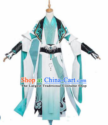 Chinese Traditional Cosplay Nobility Childe Costumes Ancient Swordsman Green Clothing for Men