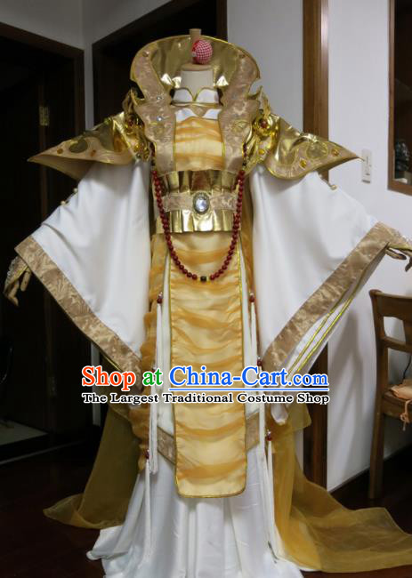 Top Grade Chinese Ancient Cosplay Royal Highness Swordsman Golden Costumes for Men