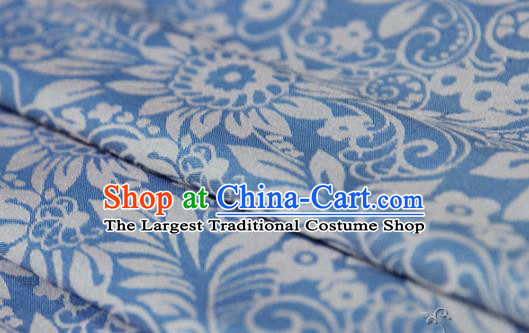 Asian Chinese Traditional Pattern Fabric Blue Brocade Silk Fabric Material