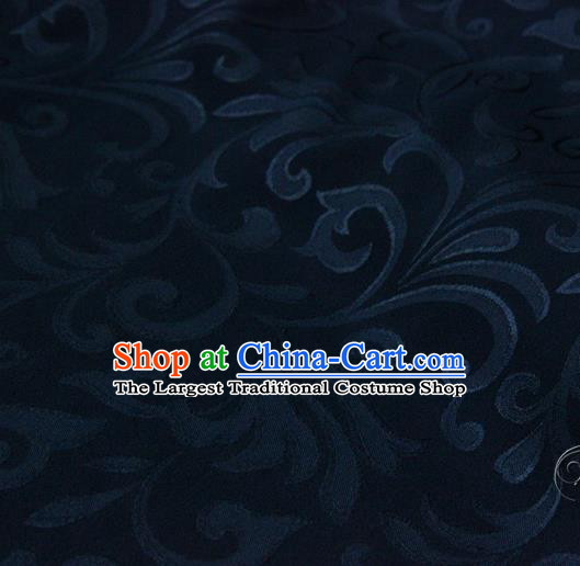Asian Chinese Traditional Pattern Fabric Deep Blue Brocade Silk Fabric Drapery Material