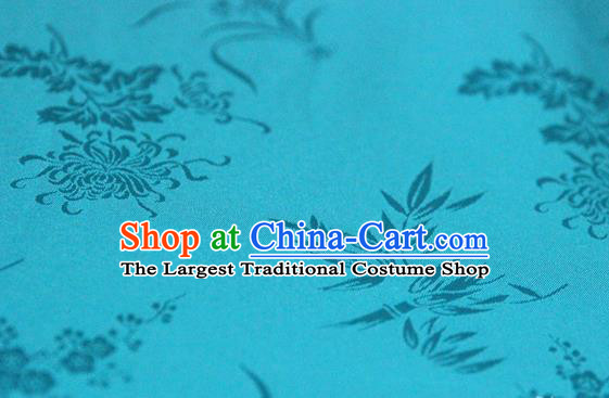 Asian Chinese Traditional Pattern Lake Blue Silk Fabric Ancient Hanfu Jacquard Brocade Fabric Drapery Material