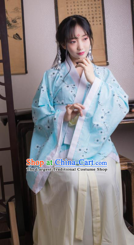 Chinese Ancient Peri Blue Hanfu Dress Han Dynasty Princess Costumes for Women