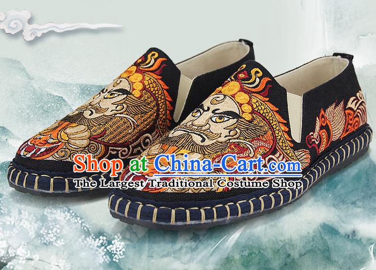 Chinese National Shoes Traditional Black Cloth Shoes Embroidery Facial Makeup Shoes for Men