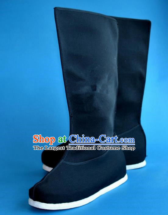 Chinese Traditional Beijing Opera Takefu Shoes Ancient Swordsman Black Cloth Boots for Men