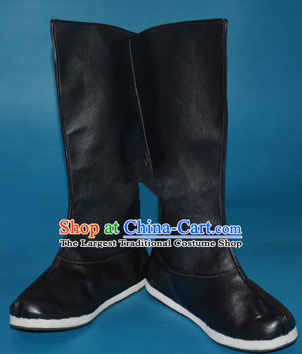 Chinese Traditional Beijing Opera Takefu Leather Shoes Ancient Swordsman Black Boots for Men