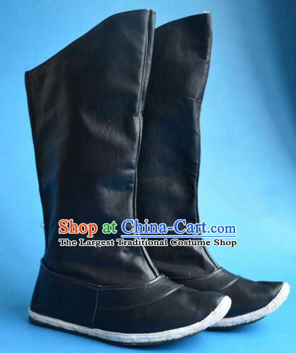 Chinese Traditional Beijing Opera Takefu Shoes Ancient Qing Dynasty Warrior Black Leather Boots for Men