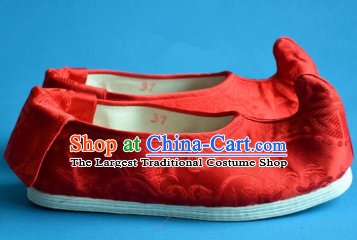 Chinese Ancient Handmade Cloth Shoes Traditional Tang Dynasty Princess Shoes Embroidered Red Shoes for Women