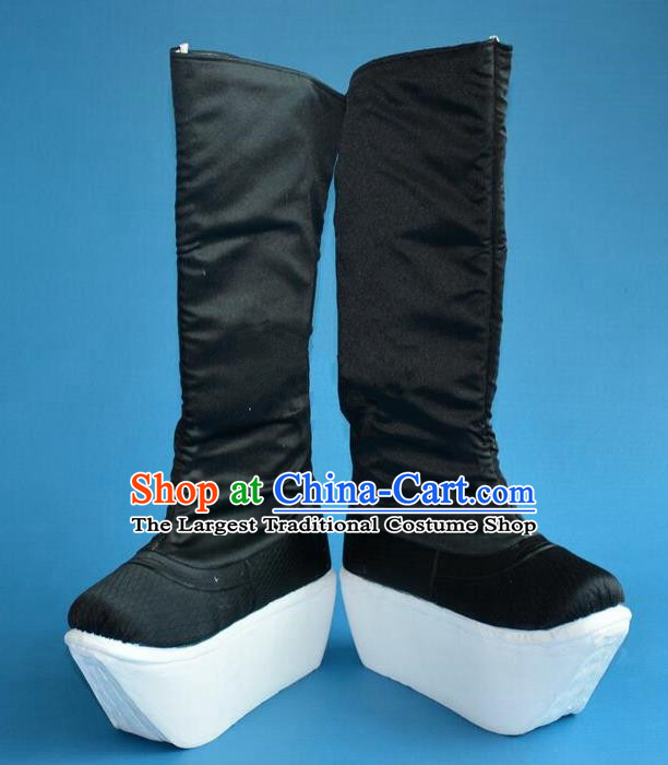 Chinese Traditional Beijing Opera Shoes Ancient Qing Dynasty Chancellor Black Boots for Men