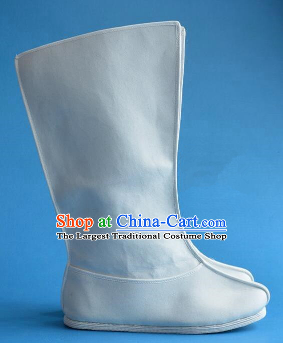 Chinese Traditional Beijing Opera Shoes Ancient Qing Dynasty Minister White Boots for Men