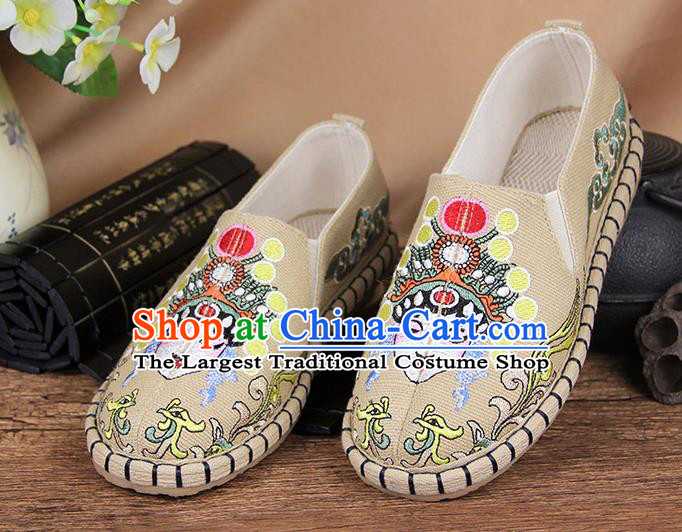 Chinese National Handmade Shoes Traditional Cloth Shoes Embroidery Beige Shoes for Women