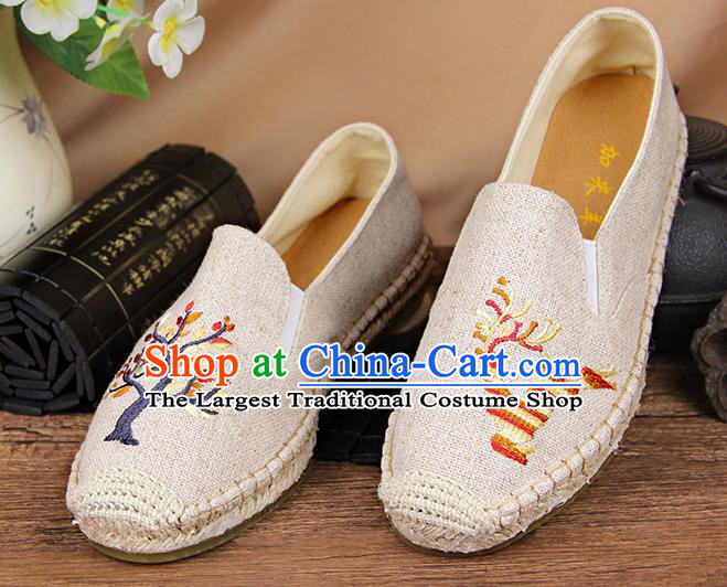 Chinese National Handmade Shoes Traditional Cloth Shoes Embroidery Deer White Shoes for Women