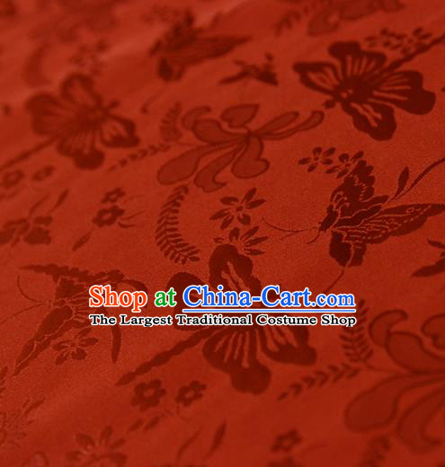 Asian Chinese Traditional Red Jacquard Silk Fabric Ancient Hanfu Brocade Fabric Drapery Material