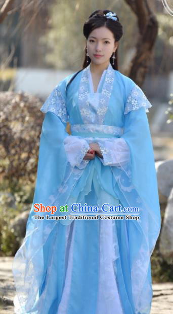 Chinese Ancient Peri Blue Hanfu Dress Song Dynasty Princess Embroidered Historical Costumes for Women
