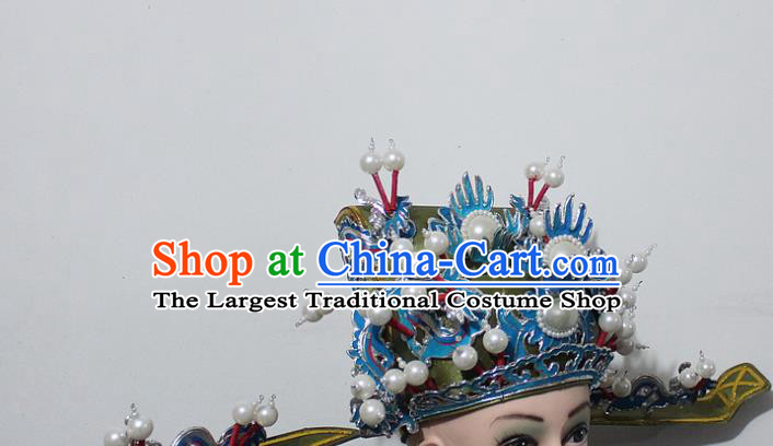 Chinese Traditional Peking Opera Prime Minister Green Hat Ancient Chancellor Headwear for Men