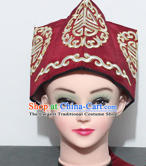 Chinese Traditional Peking Opera Old Gentleman Hat Ancient Ministry Councillor Red Hat for Men