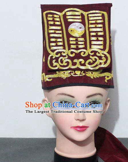 Chinese Traditional Peking Opera Taoist Red Hat Ancient Taoism Handkerchief for Men