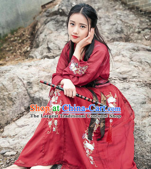 Chinese Ancient Palace Lady Hanfu Han Dynasty Imperial Concubine Queen Embroidered Historical Costumes