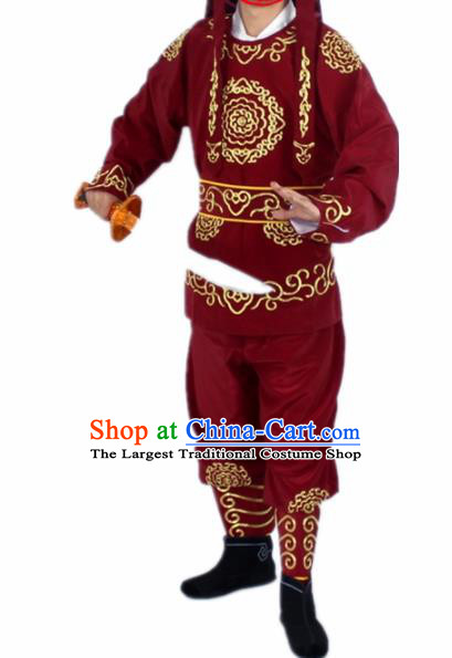 Chinese Traditional Peking Opera Takefu Wine Red Costumes Ancient Soldier Swordsman Clothing for Men