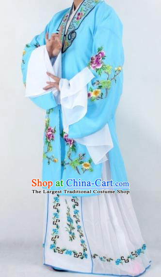 Chinese Traditional Peking Opera Actress Costumes Ancient Nobility Lady Light Blue Cloak for Women