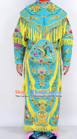 Chinese Traditional Peking Opera Young Lady Costumes Ancient Female General Blue Dress for Women