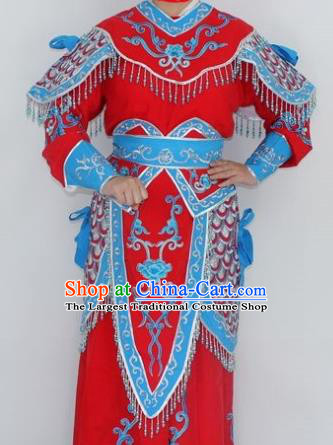 Chinese Traditional Peking Opera Red Costumes Ancient Female General Clothing for Women
