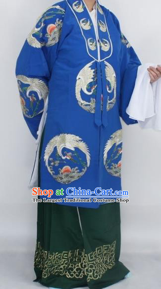 Chinese Traditional Peking Opera Pantaloon Costumes Ancient Countess Embroidered Blue Robe for Women