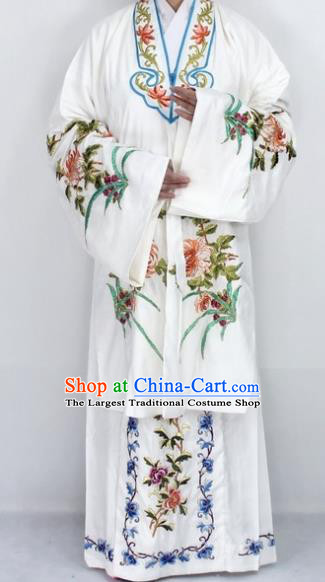 Chinese Traditional Peking Opera Diva Costumes Ancient Princess Embroidered Chrysanthemum White Dress for Women