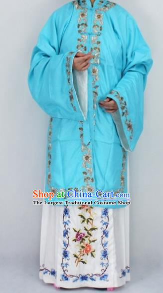 Chinese Traditional Peking Opera Diva Blue Costumes Ancient Princess Embroidered Cloak for Women