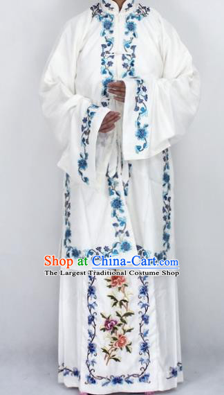 Chinese Traditional Peking Opera Diva White Costumes Ancient Princess Embroidered Cloak for Women