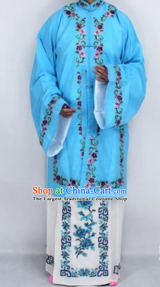 Chinese Traditional Peking Opera Nobility Lady Costumes Ancient Embroidered Blue Dress for Women