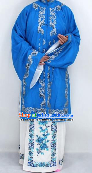 Chinese Traditional Peking Opera Nobility Lady Costumes Ancient Embroidered Deep Blue Dress for Women