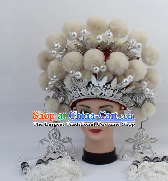 Chinese Traditional Peking Opera White Venonat Phoenix Coronet Ancient Bride Hair Accessories for Women